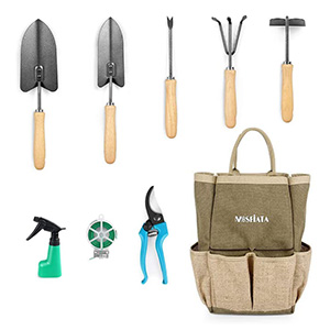 Gardening tools contents including hand tools in bag