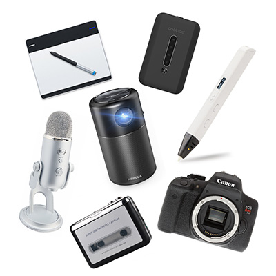 Variety of technology, including a microphone, camera, etc