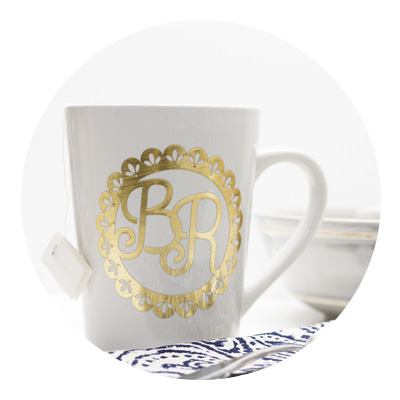 Mug with monogram vinyl decal